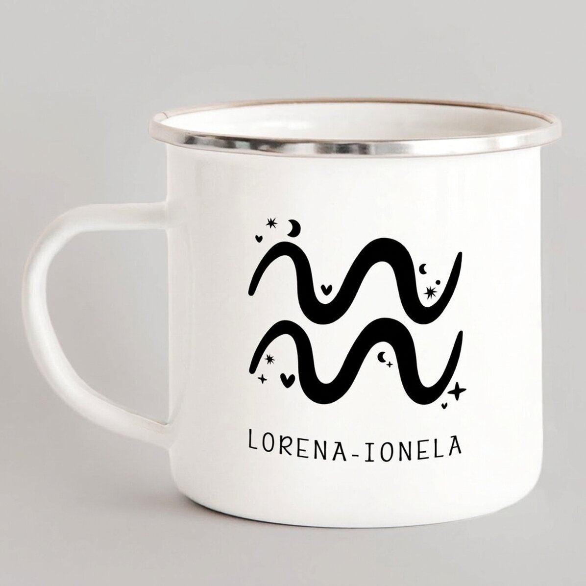Tasse métallique émaillée personnalisée avec un message - Signe du Verseau