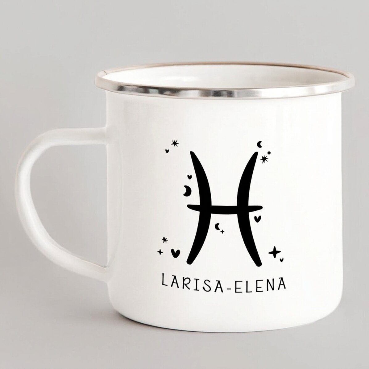 Tasse métallique émaillée personnalisée avec un message - Signe du Poisson