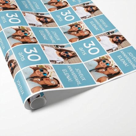Papier d'emballage cadeau personnalisé avec 2 photos et un message - Joyeux anniversaire !