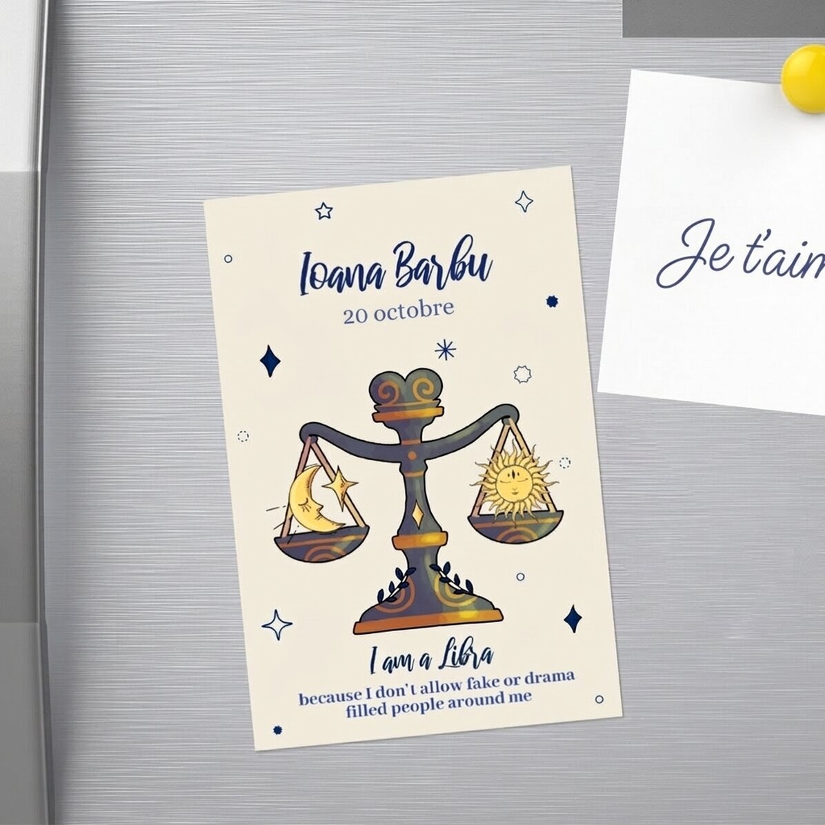 Aimant personnalisé 10 x 15 cm avec texte - Signe du zodiaque : Balance