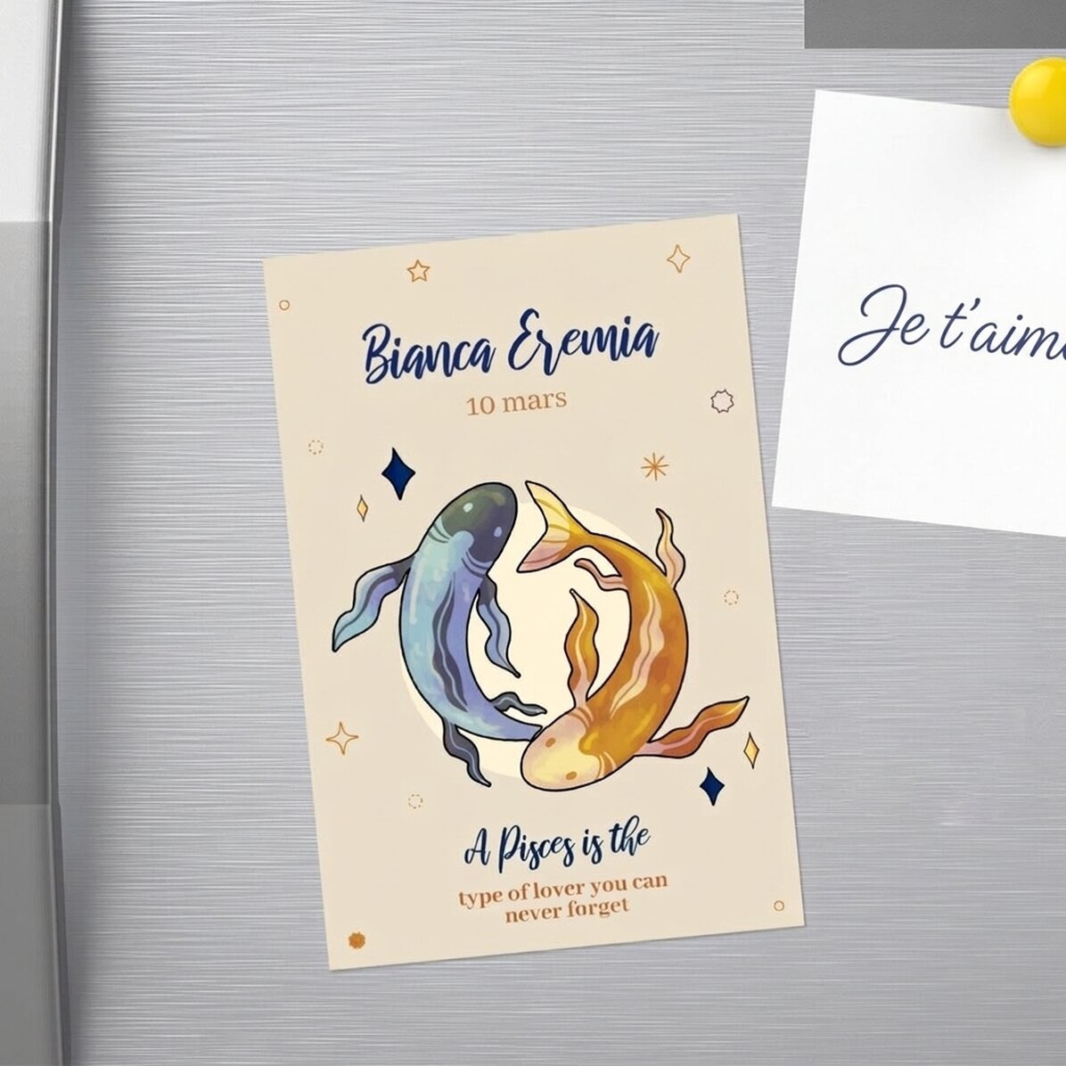 Aimant personnalisé 10 x 15 cm avec texte - Signe du Poisson