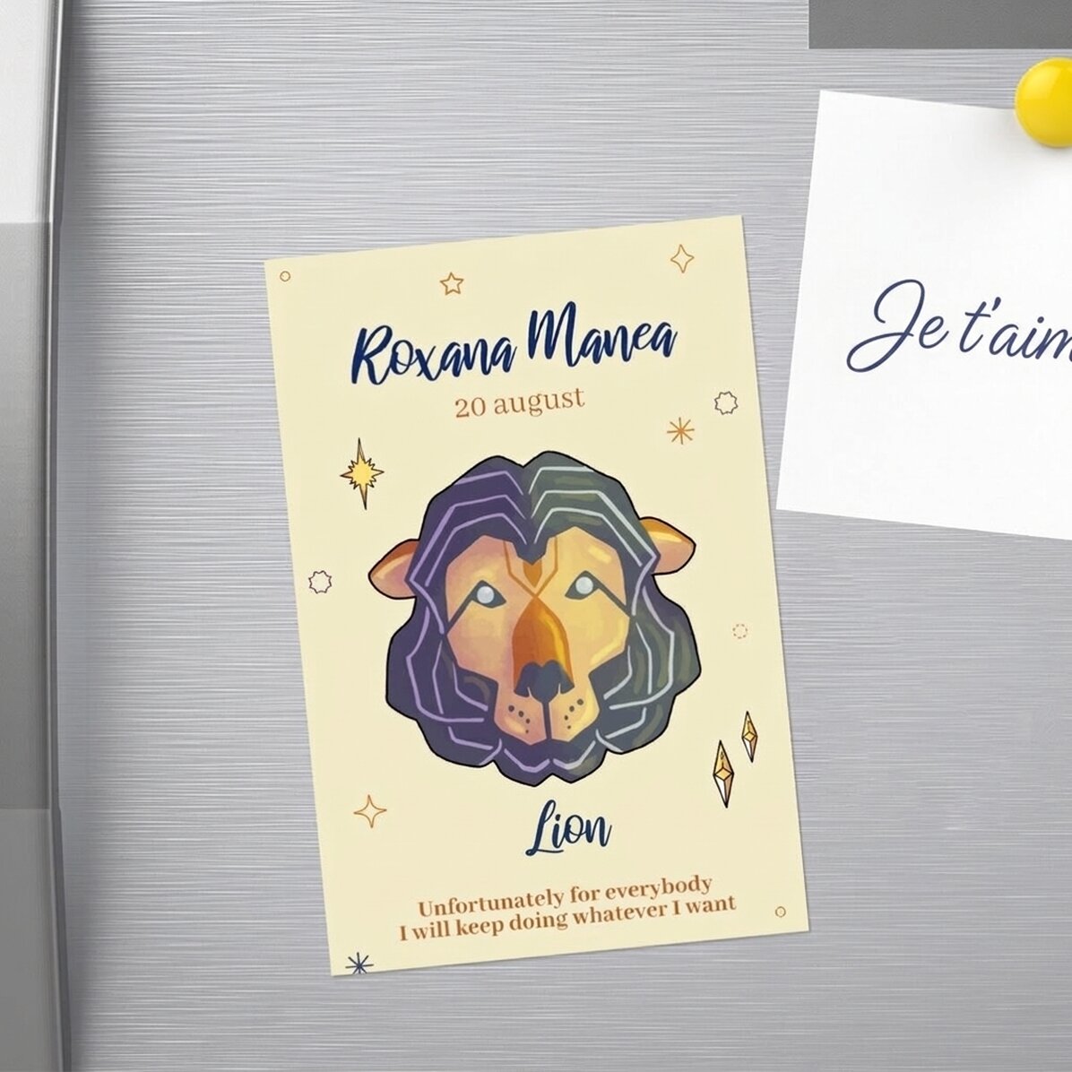 Aimant personnalisé 10 x 15 cm avec texte - Signe du Lion