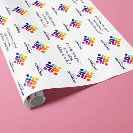 Papier d'emballage cadeau personnalisé avec logo et message