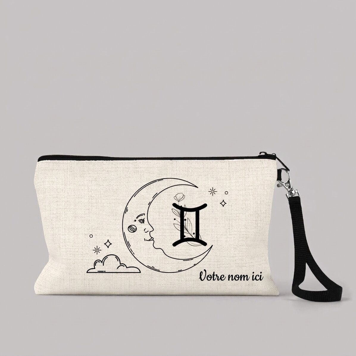 Trousse de maquillage personnalisée avec inscription - Signe du zodiaque : Gémeaux