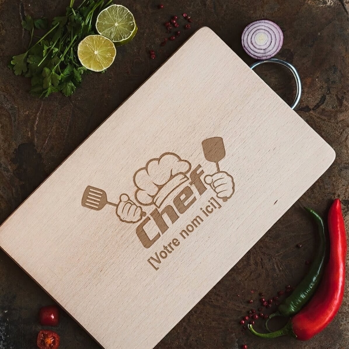 Planche à découper personnalisée avec inscription - Chef Puternic