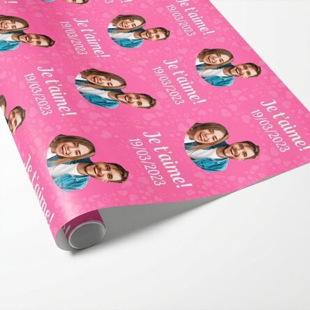 Papier d'emballage cadeau personnalisé avec texte et photo - Je t'aime !
