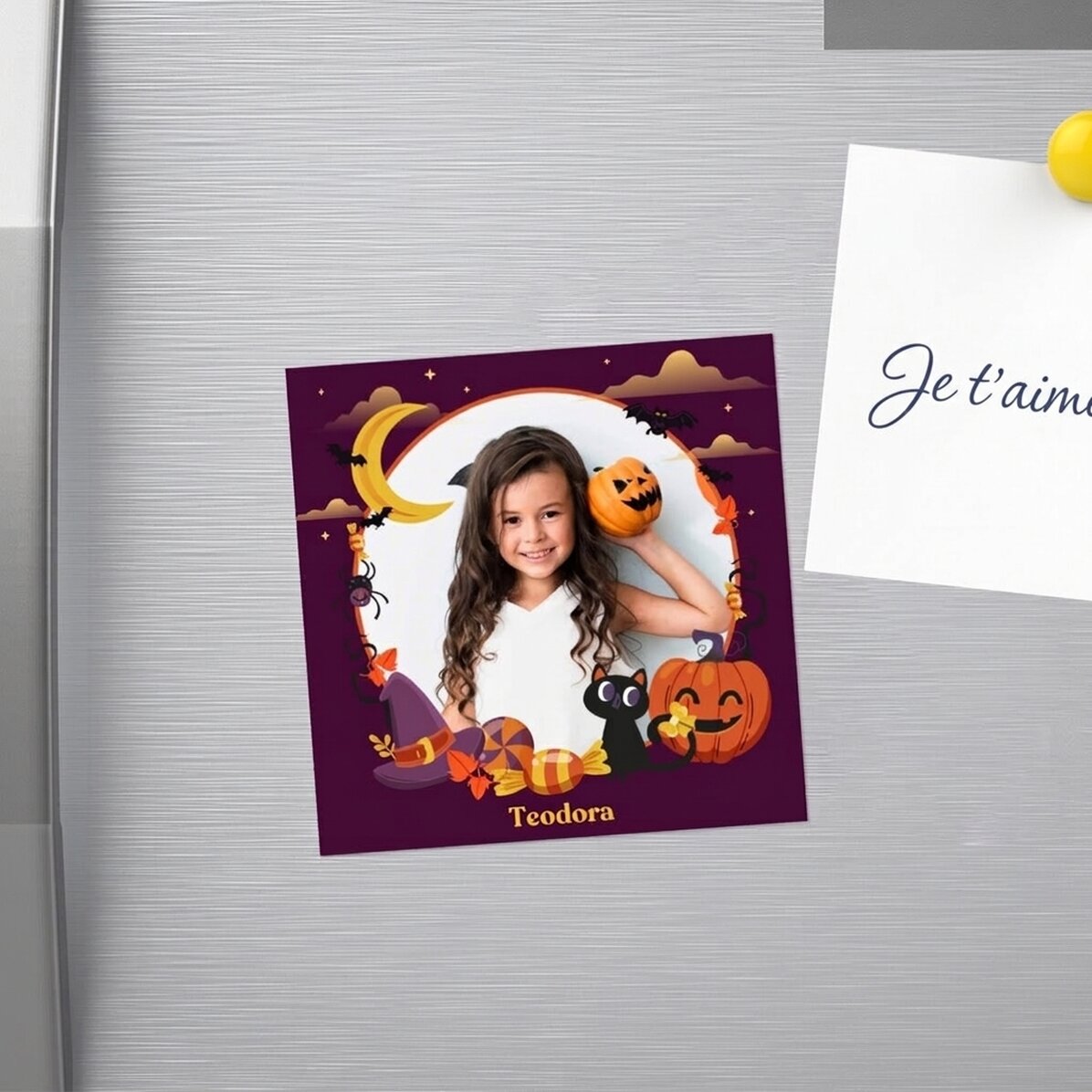 Aimant 10 x 10 personnalisé avec une photo et un texte - Joyeux Halloween