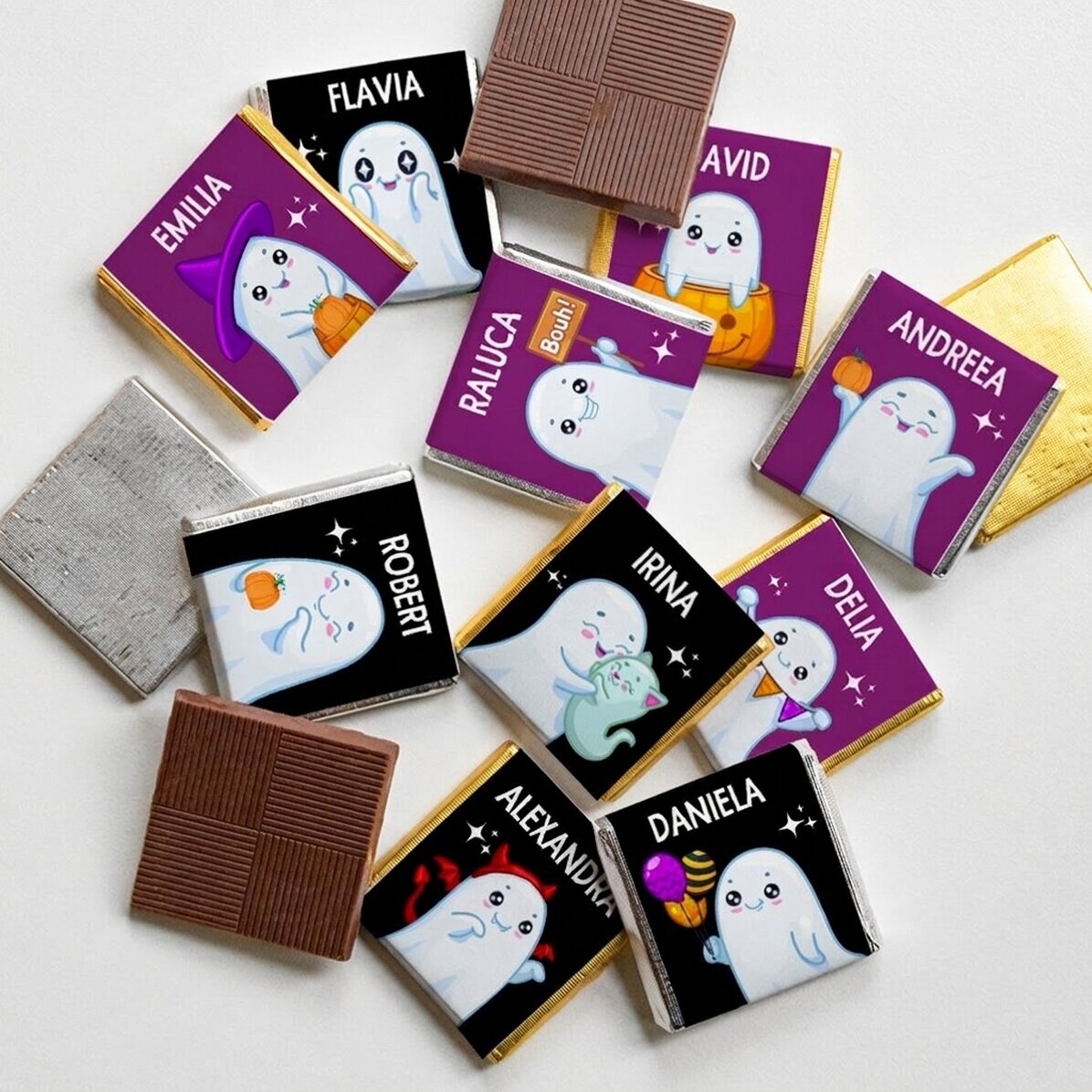 Lot de 10 mini-chocolats personnalisés avec un message - Cute Halloween