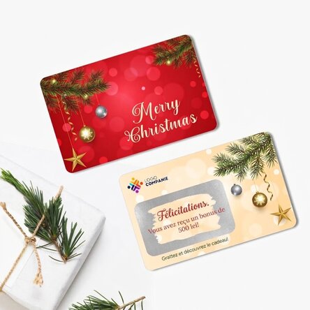 Carte en aluminium à gratter personnalisée recto-verso avec message et logo - Joyeux Noël