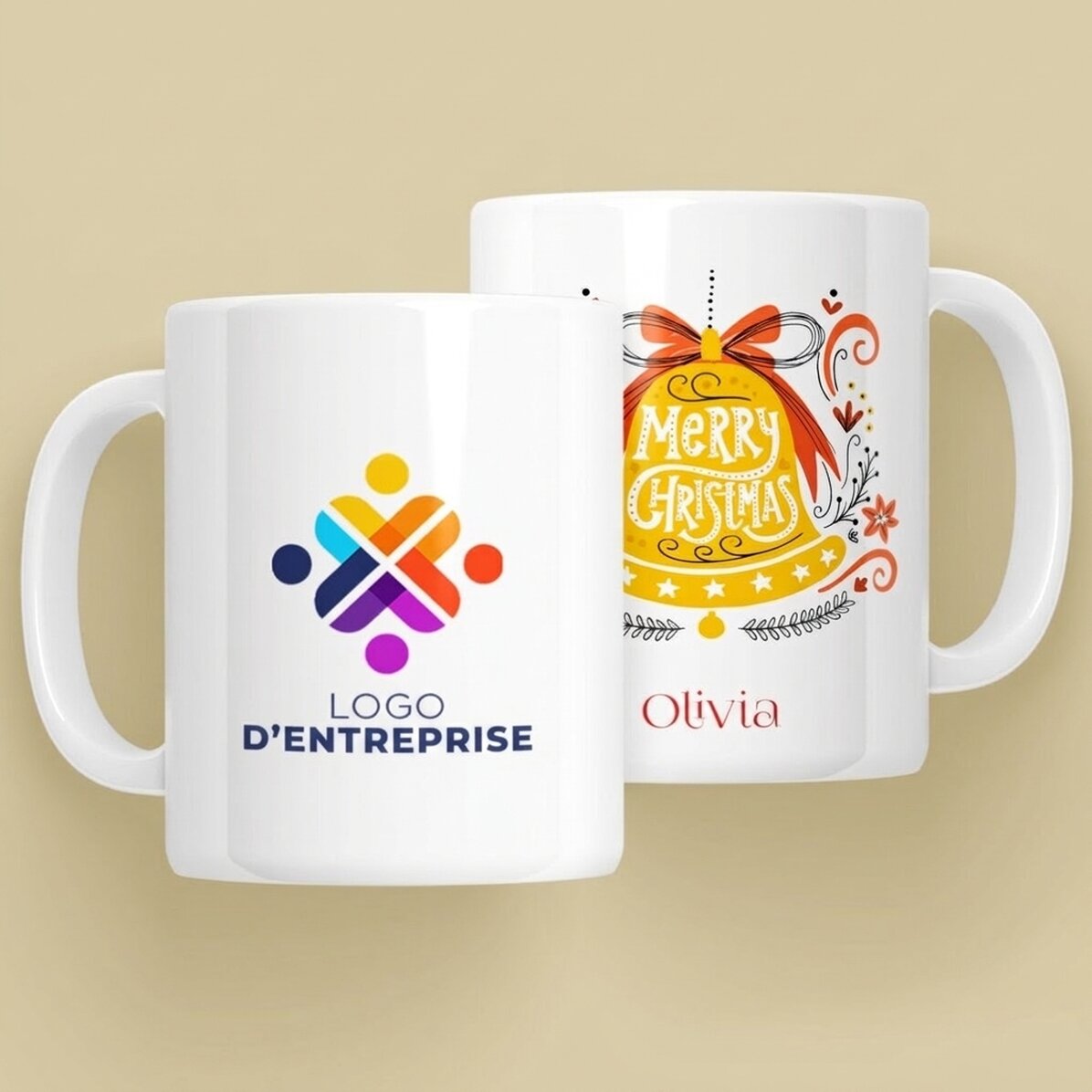 Tasse personnalisée avec texte et logo - Cloche « Merry Christmas »