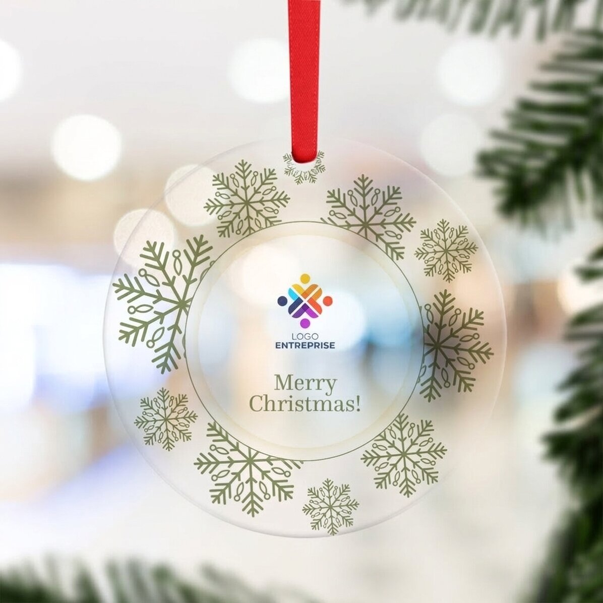 Décoration ronde personnalisée avec logo et message - Joyeux Noël !