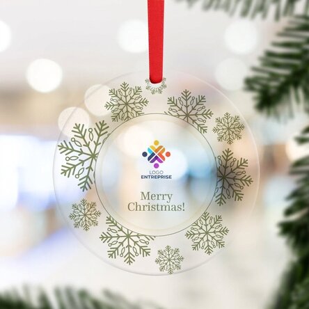 Décoration ronde personnalisée avec logo et message - Joyeux Noël !