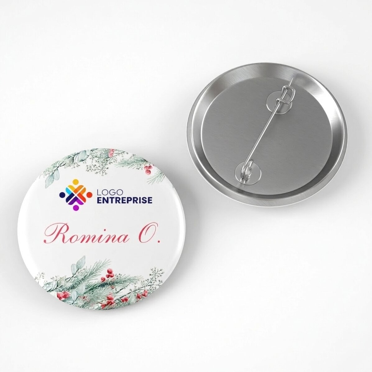 Badge personnalisé avec logo et nom : Joyeux Noël !