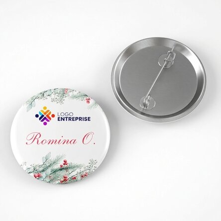 Badge personnalisé avec logo et nom : Joyeux Noël !