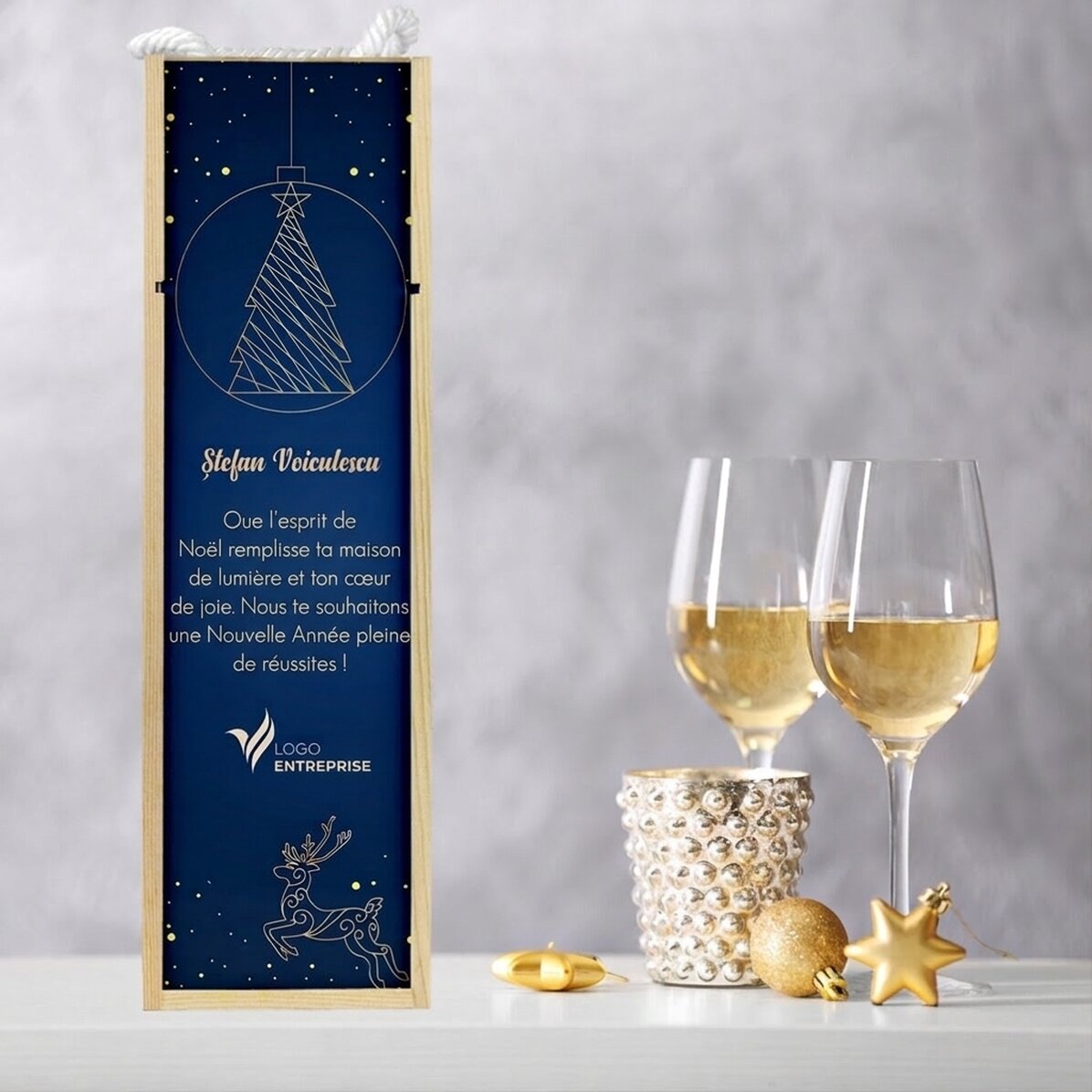 Coffret de vin personnalisé avec logo et message - Gold