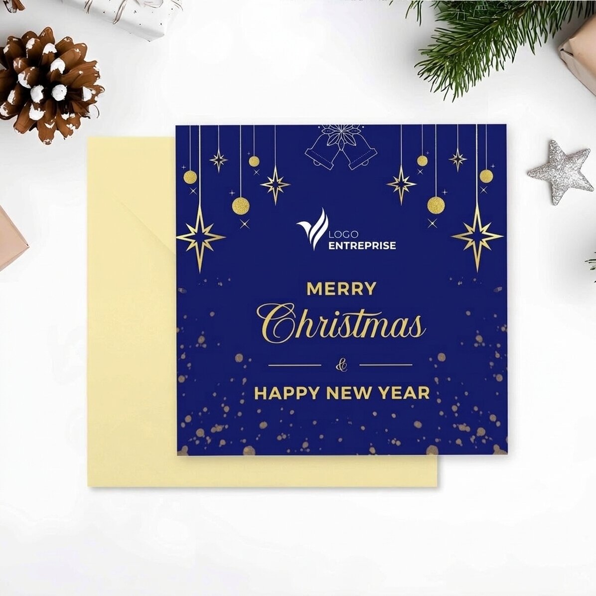 Carte carrée personnalisée avec logo et message - Joyeux Noël