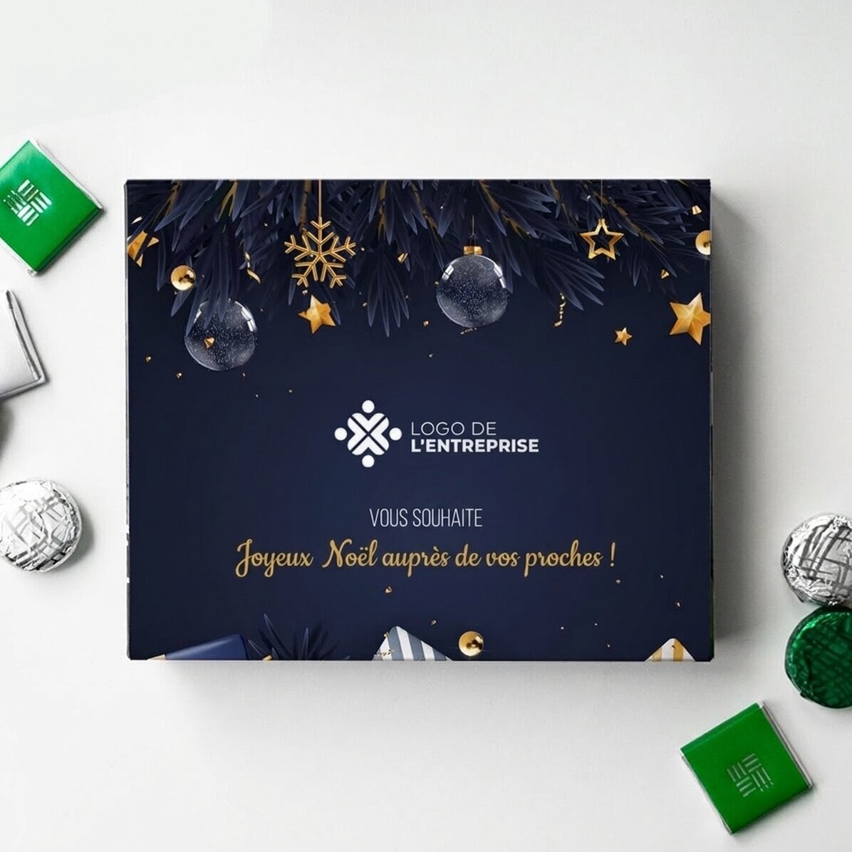 Boîte de bonbons personnalisée avec logo et message - Joyeux Noël !