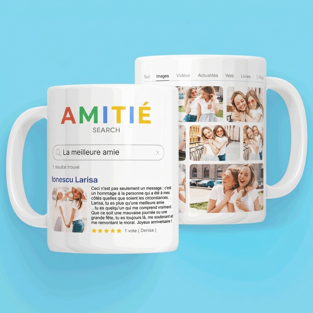 Tasse personnalisée avec 9 photos et un texte - Recherche