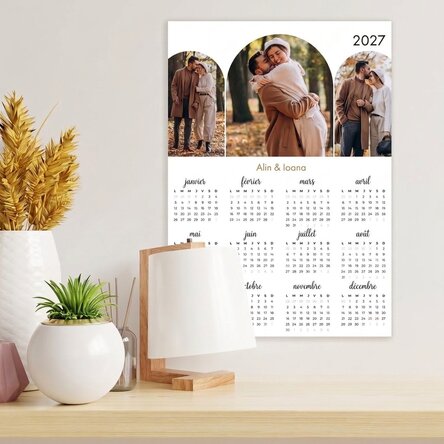 Affiche-calendrier personnalisée avec 3 photos et un prénom