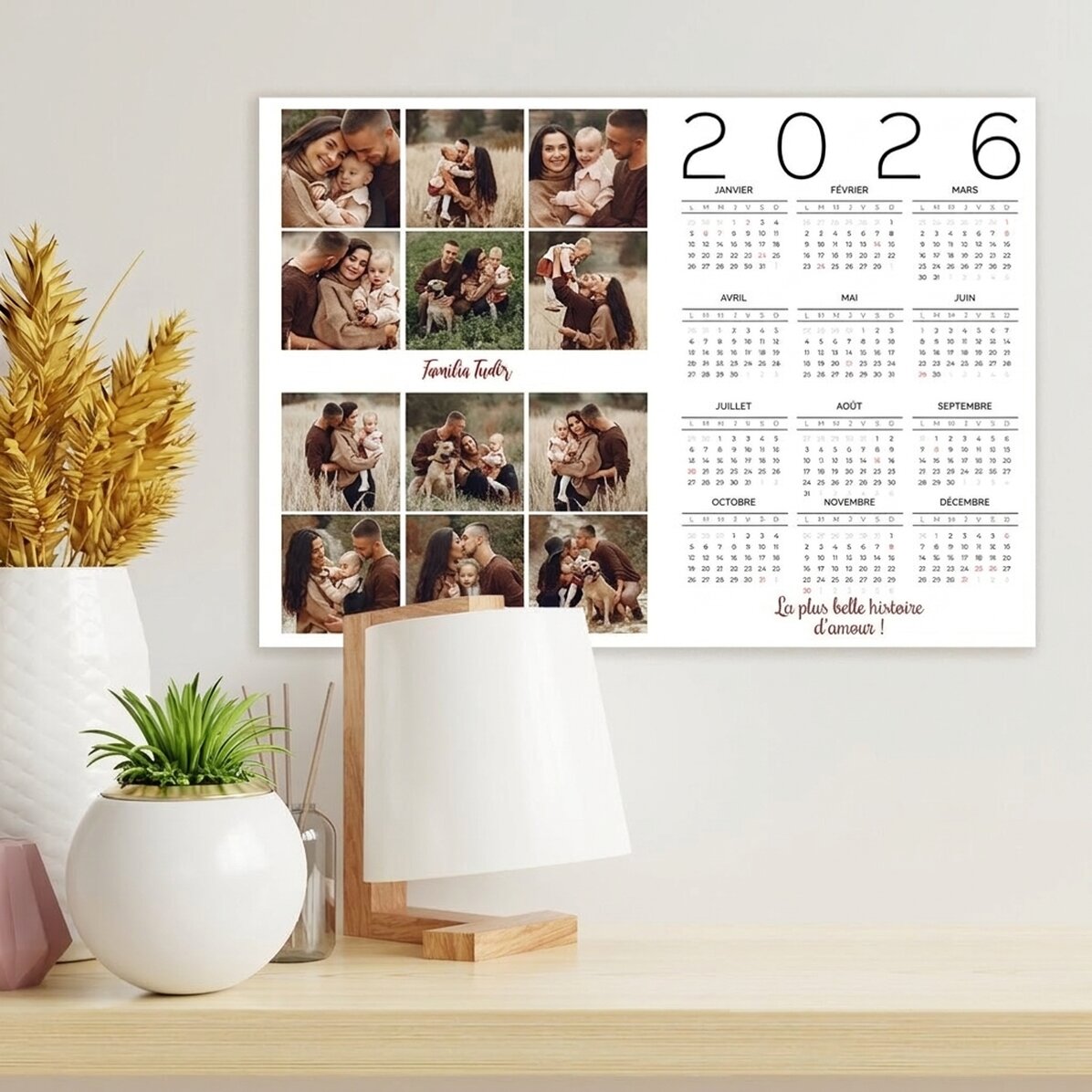 Affiche-calendrier personnalisée avec 12 photos et un message