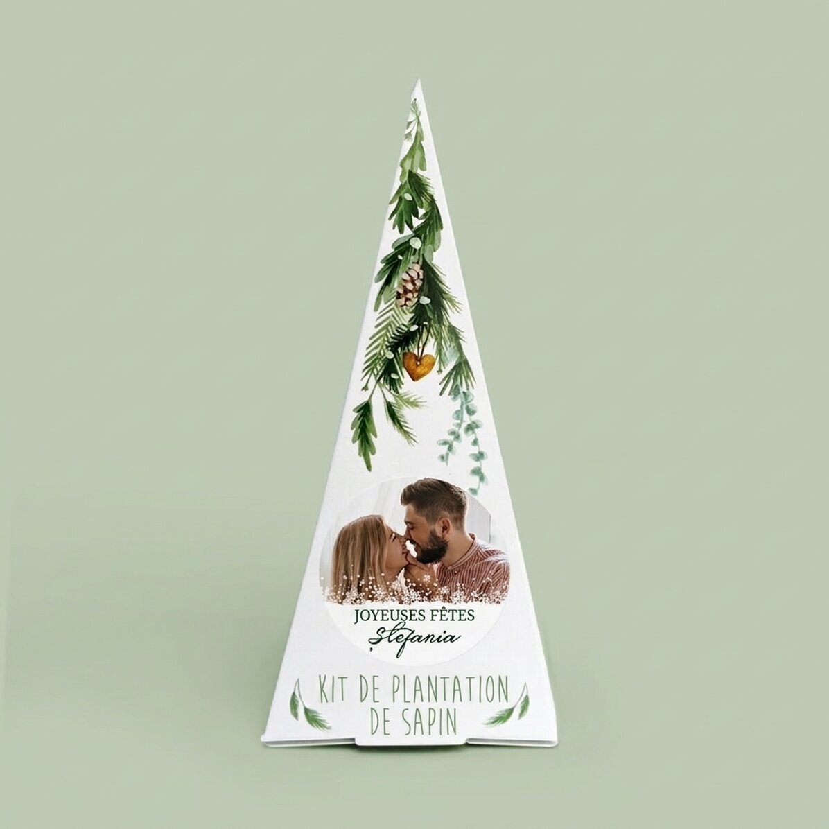 Kit de plantation de sapin personnalisé avec une photo et un message - Flocons de neige