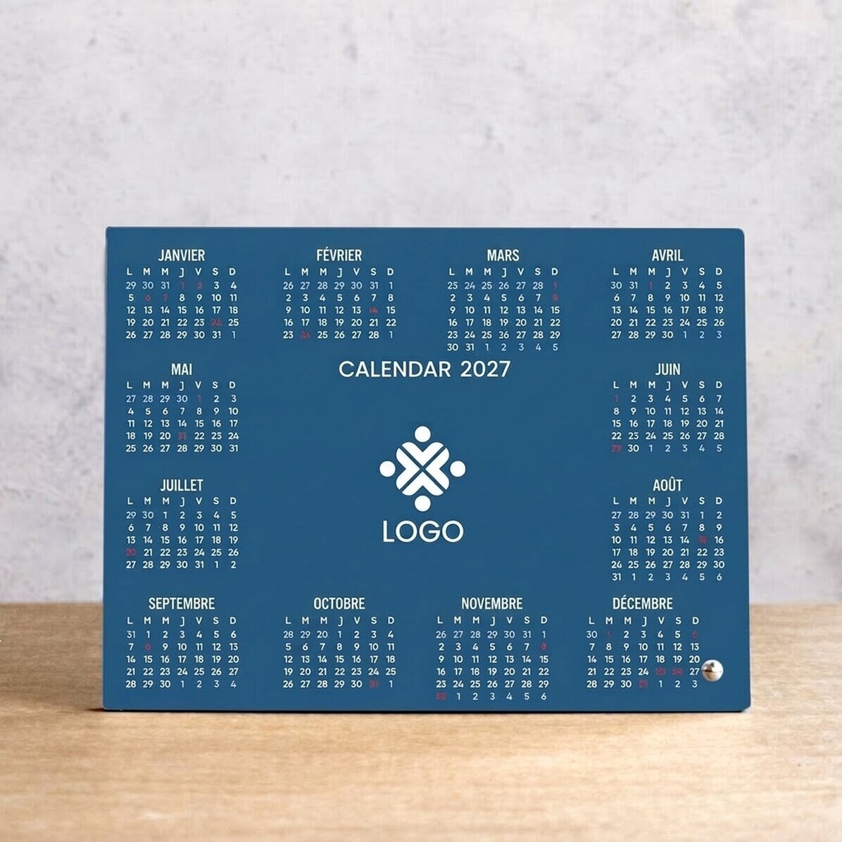 Cadre photo de bureau personnalisé avec logo et calendrier