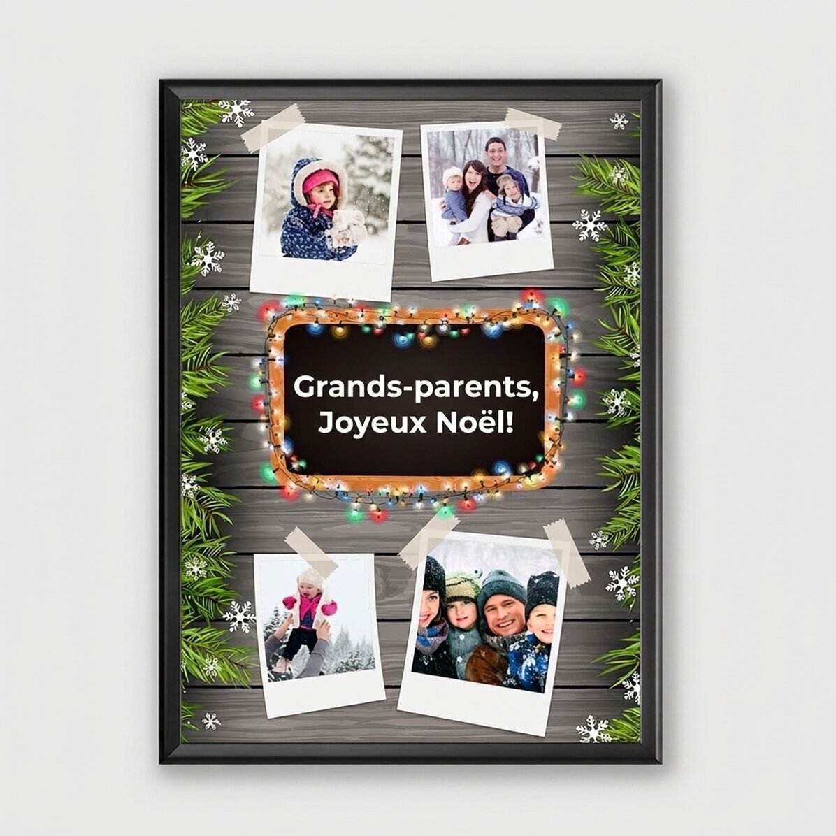 Tableau personnalisé avec 4 photos et un texte - modèle de Noël
