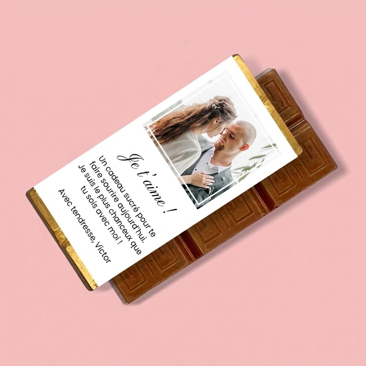 Mini-tablette de chocolat personnalisée avec une photo et un message