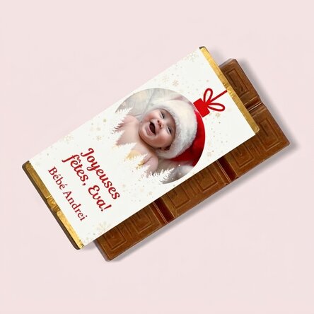 Mini-tablette de chocolat personnalisée avec une photo et un message - Boule de Noël