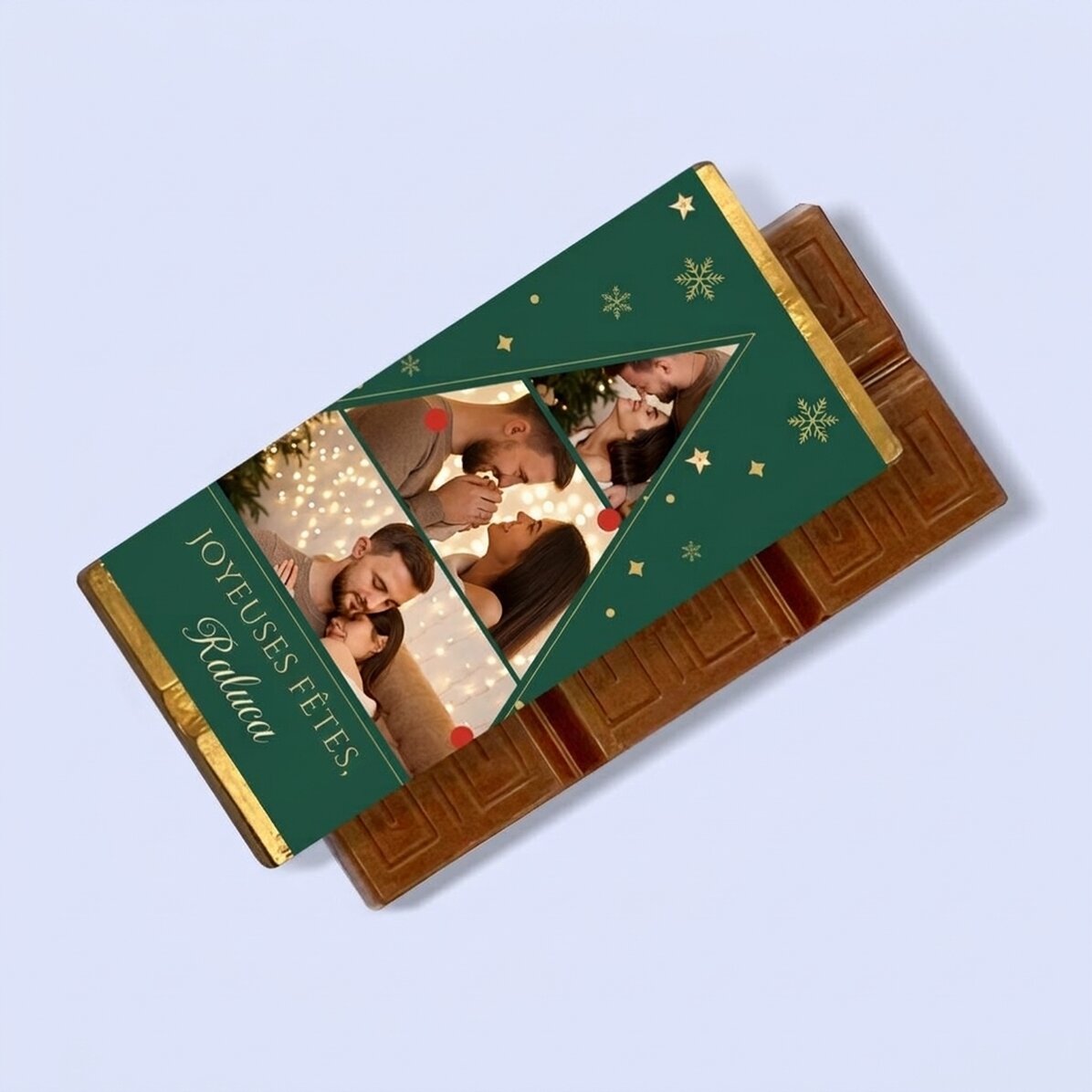 Mini-tablette de chocolat personnalisée avec 3 photos et un message - Sapin de Noël