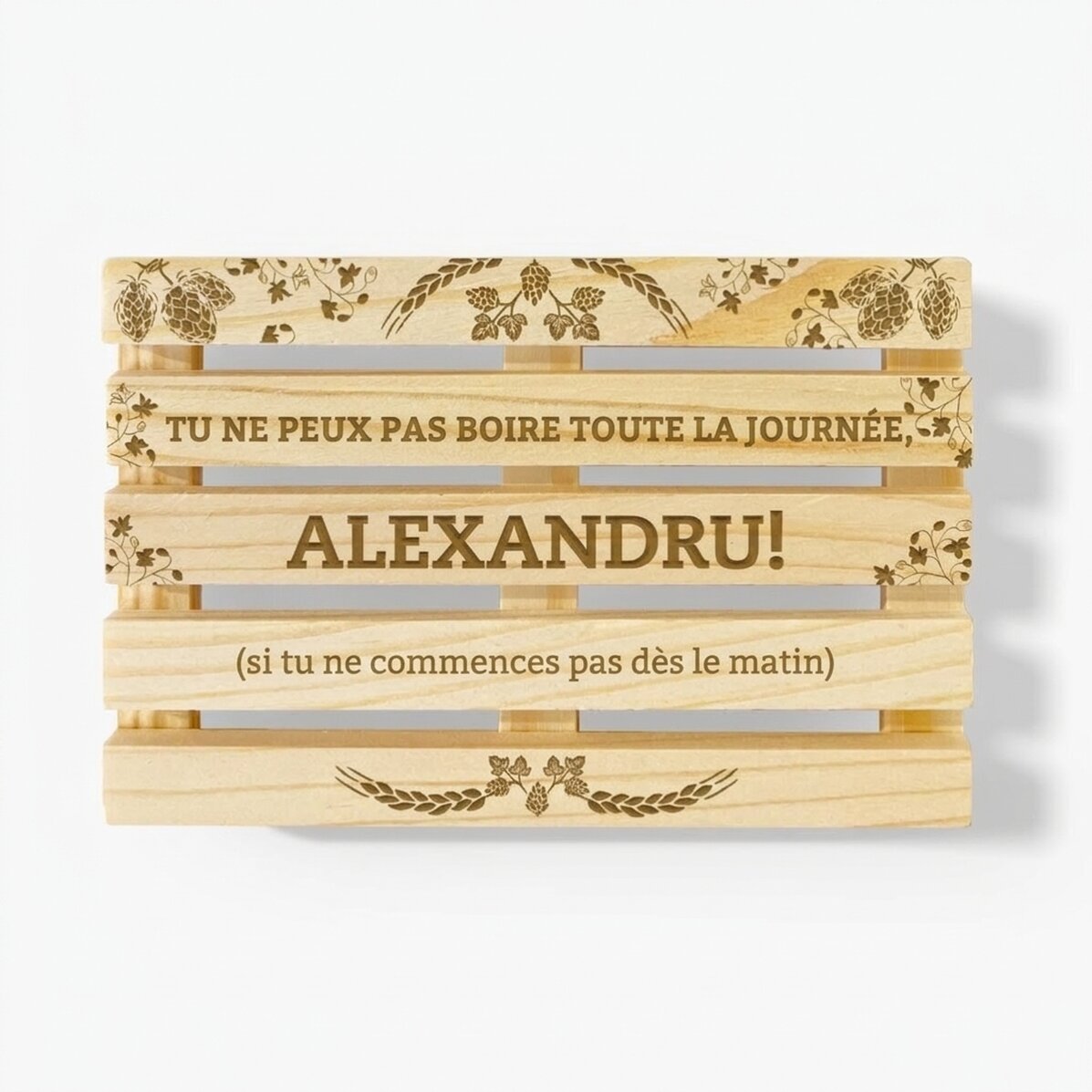Porte-verre en forme de palette personnalisé avec un texte - Il faut commencer dès le matin