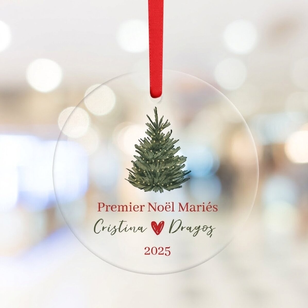 Décoration ronde personnalisée avec message - Premier Noël en tant que couple marié