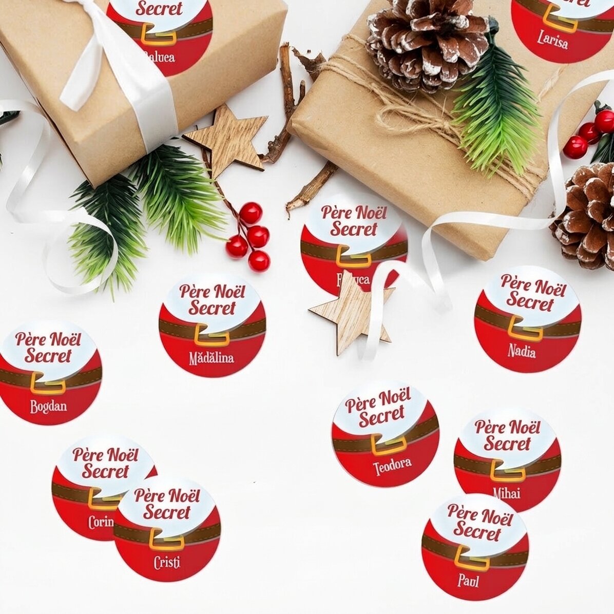 Lot de 12 autocollants (étiquettes adhésives) personnalisés avec un message - Secret Santa