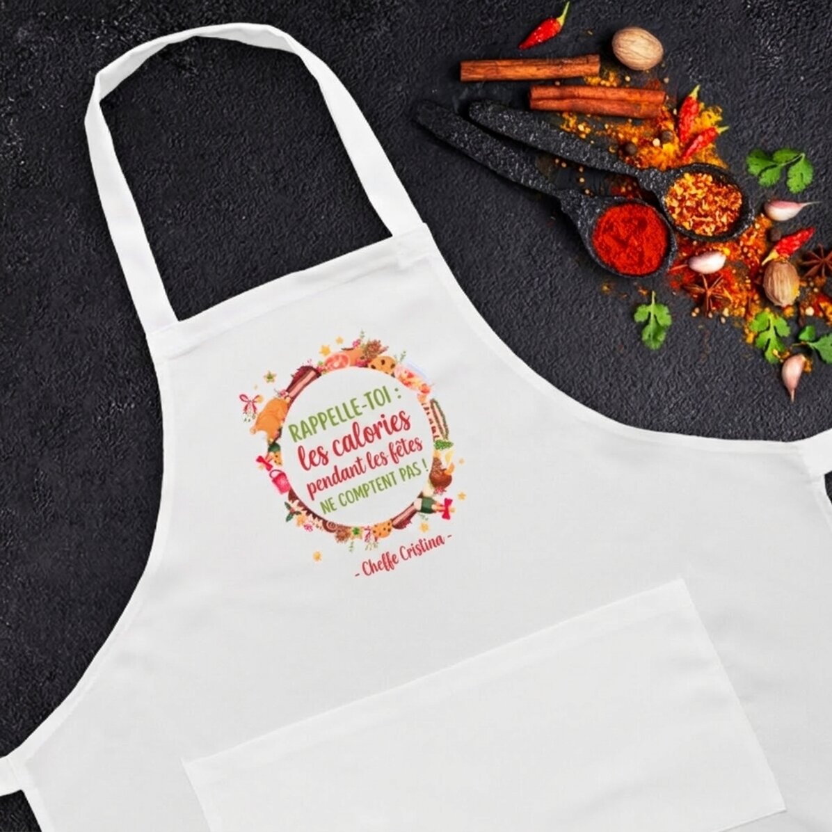 Tablier personnalisé avec texte - Les calories de Noël