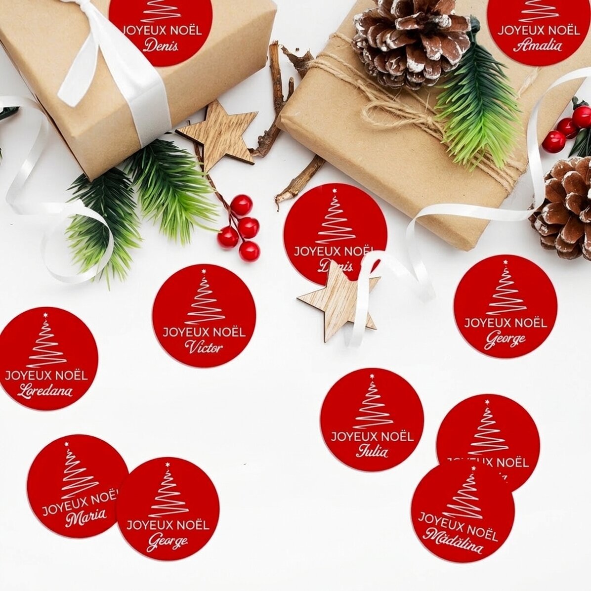 Lot de 12 autocollants (étiquettes adhésives) personnalisés avec un message - Noël