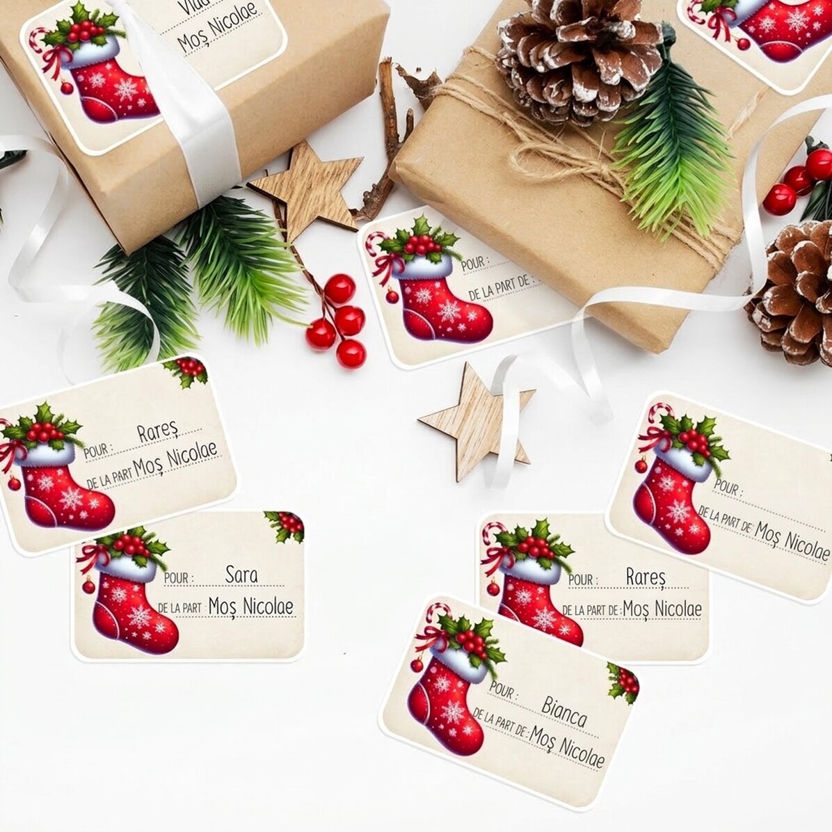 Lot de 8 autocollants personnalisés (étiquettes adhésives) - Avec toute mon affection, Saint Nicolas