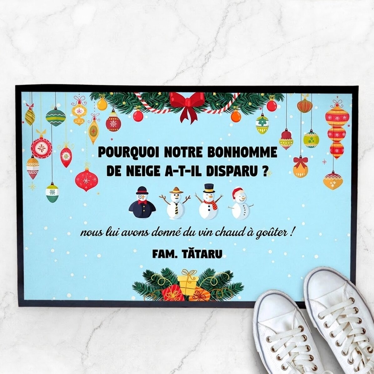 Paillasson personnalisé avec un texte et un motif de Noël - Le bonhomme de neige
