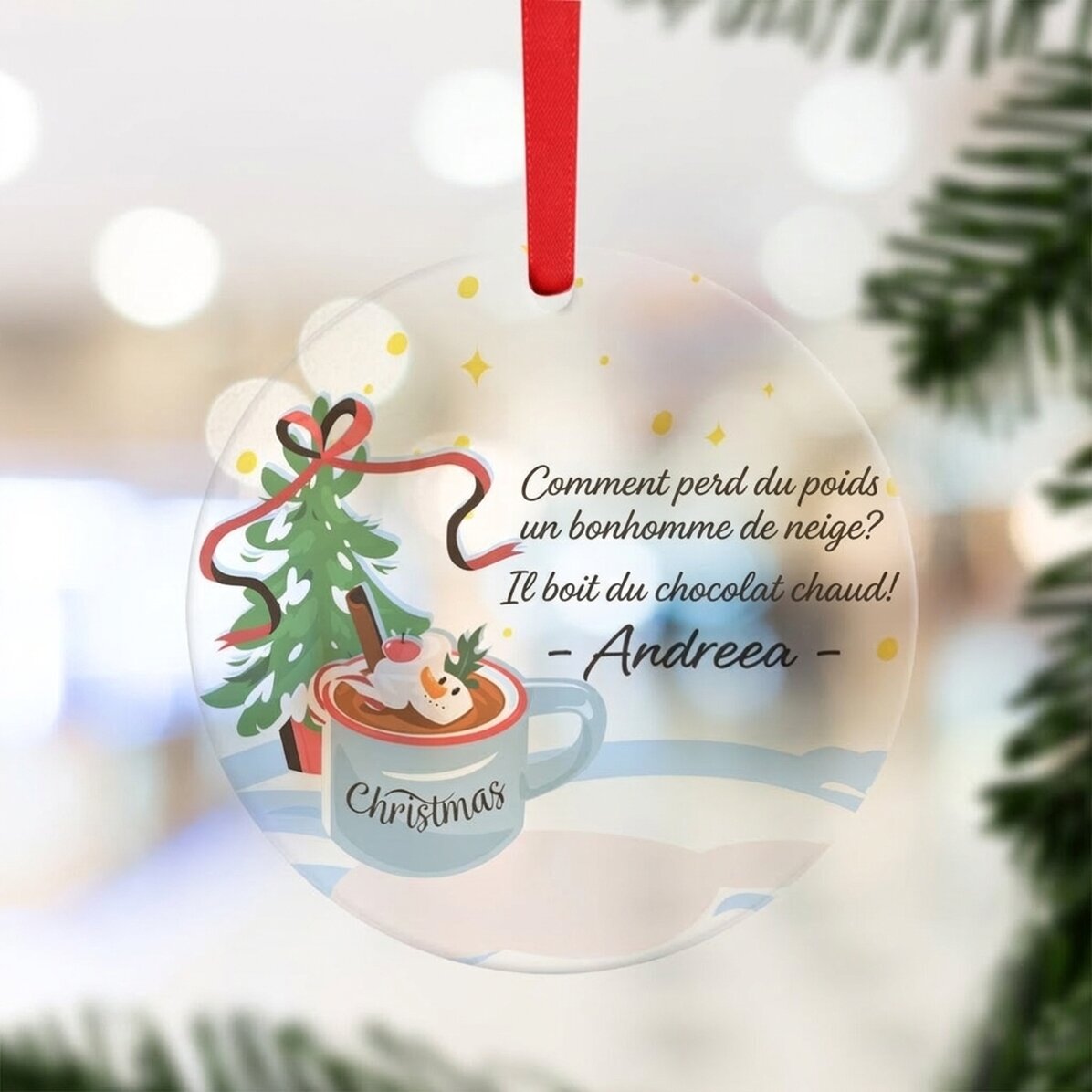 Décoration ronde personnalisée avec texte - Chocolat chaud