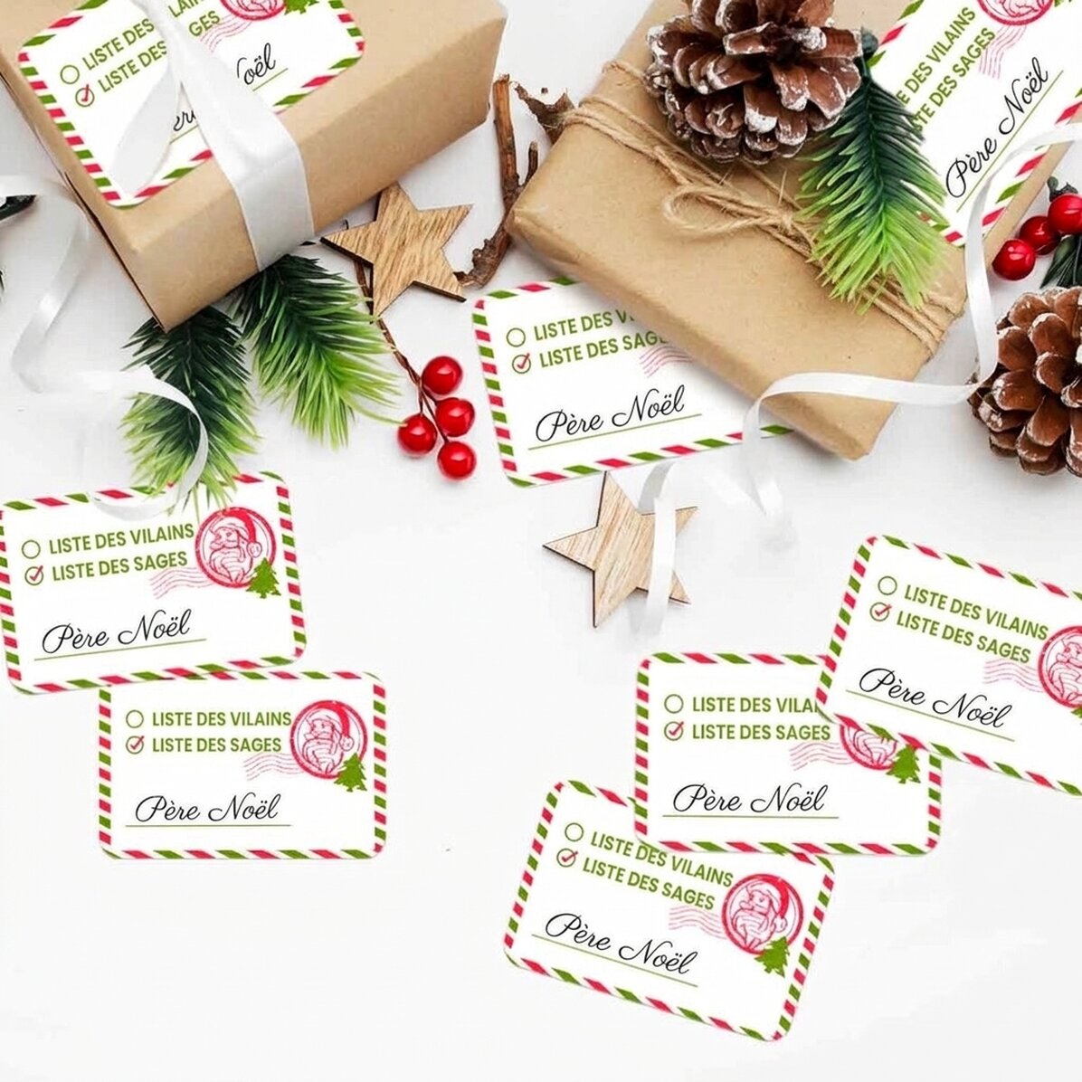 Lot de 8 autocollants personnalisés (étiquettes adhésives) - Naughty List