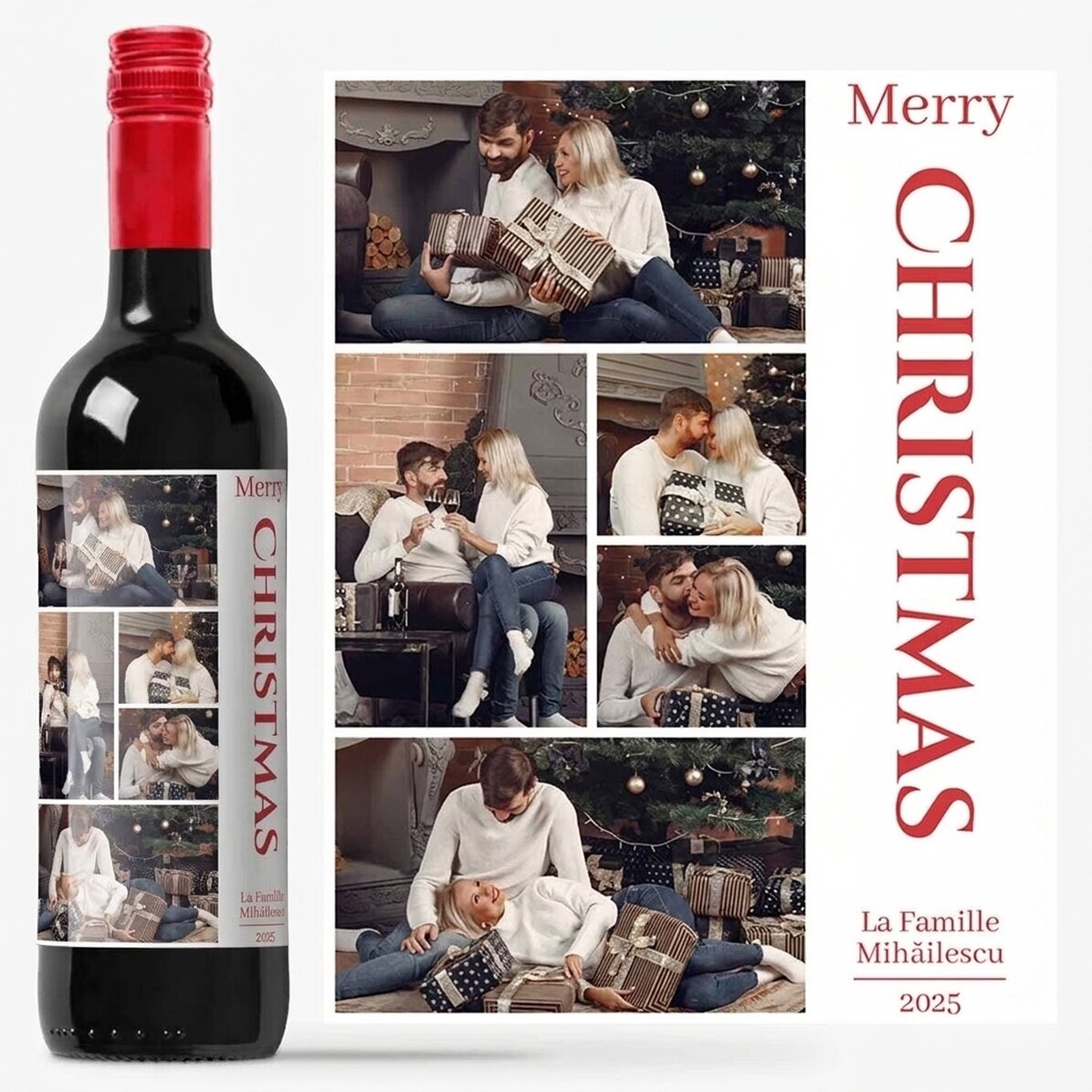 Vin personnalisé avec un message et 5 photos de Noël - Joyeux Noël !