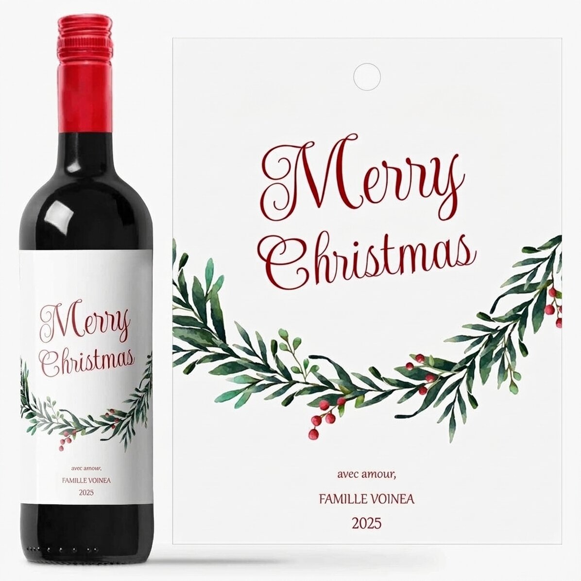 Vin personnalisé avec un message de Noël - Avec amour