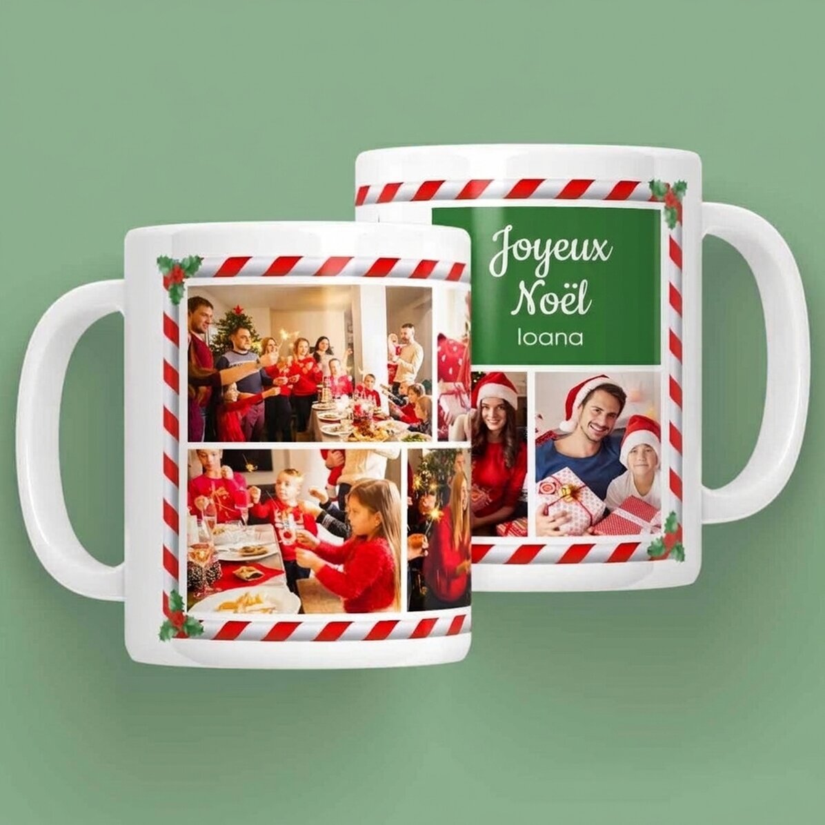 Tasse personnalisée avec un texte et 7 photos - Père Noël