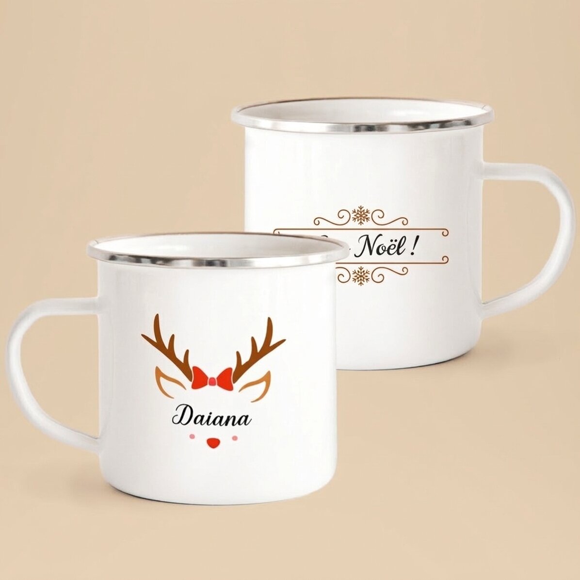 Tasse métallique émaillée personnalisée avec un prénom - Ren