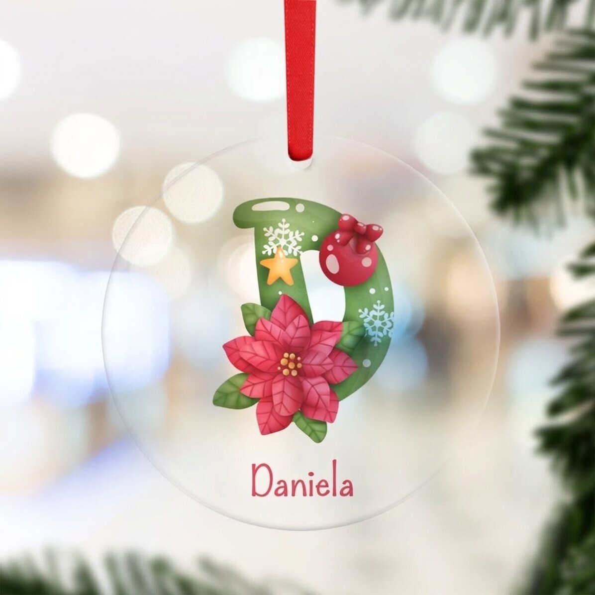 Décoration ronde personnalisée avec un prénom - Noël