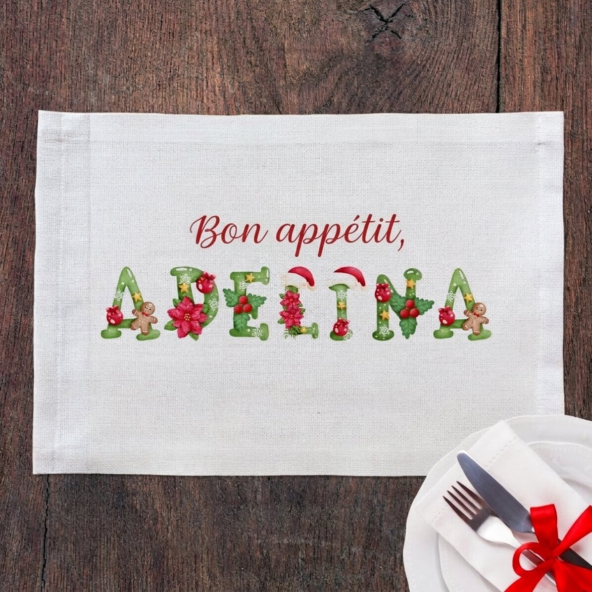 Porte-assiette personnalisé avec un prénom de Noël