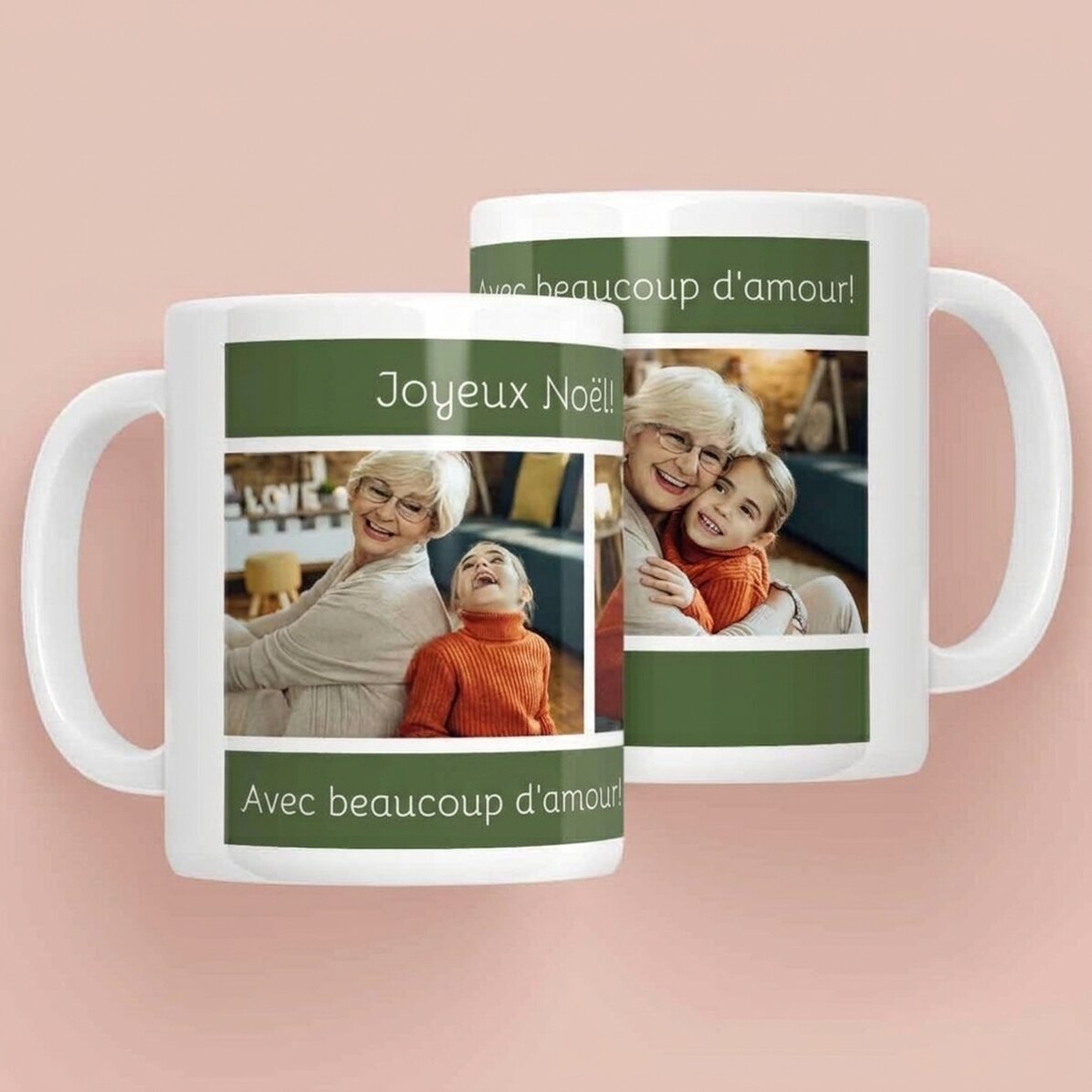 Tasse personnalisée avec un texte et 3 photos - Joyeux Noël !