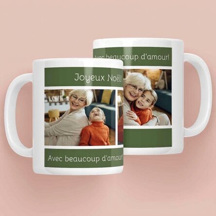 Tasse personnalisée avec un texte et 3 photos - Joyeux Noël !