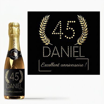Mini-bouteille de vin mousseux personnalisée avec un message pour un anniversaire - Or