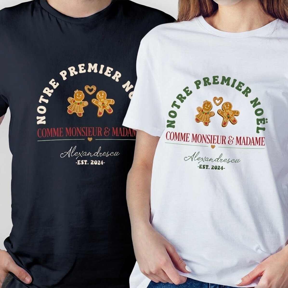 T-shirt en coton personnalisé avec un message de Noël - Monsieur & Madame
