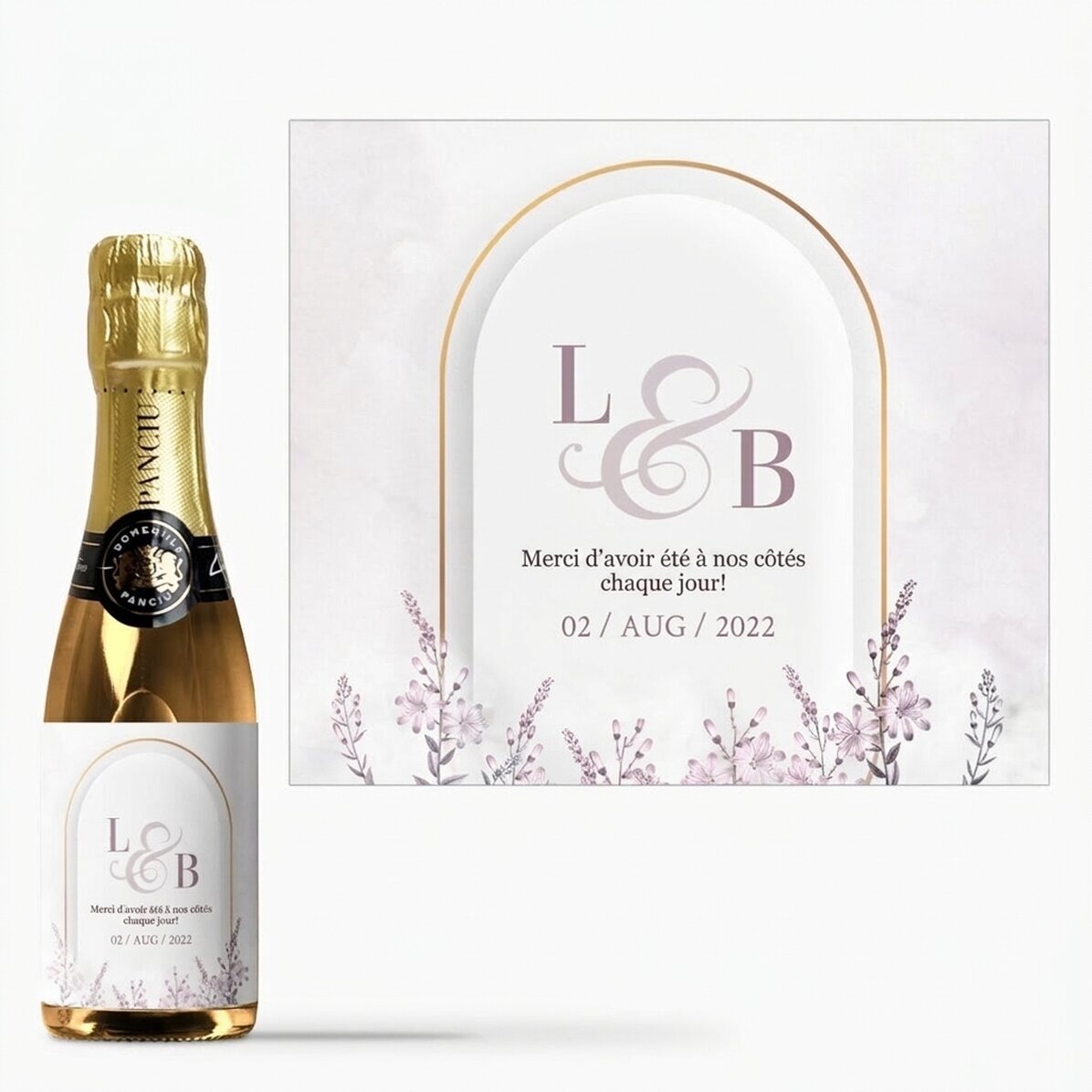 Mini-bouteille de vin mousseux personnalisée avec un message - Cadeau de mariage